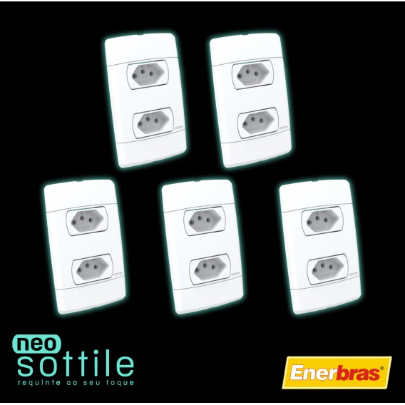 Kit 5 Peças Tomada Dupla 10a Enerbras Neo Sottile
